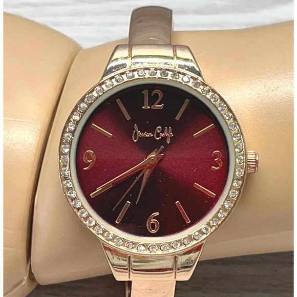 Jessica Carlyle Watch Cuff Bracelet Rose Gold Tone Quartz Rhinestones - Picture 9 of 11